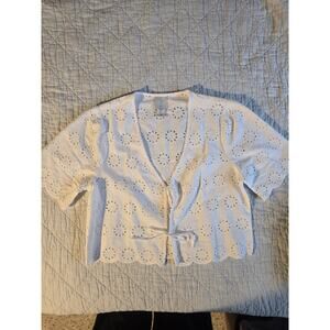 Joie White Cotton Lace Open Tie Front Eyelet Boho Top Small Feminine Top Blouse